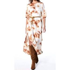 Free People YFB Satin Tye Dye Crewneck Satin T Shirt Maxi Dress S